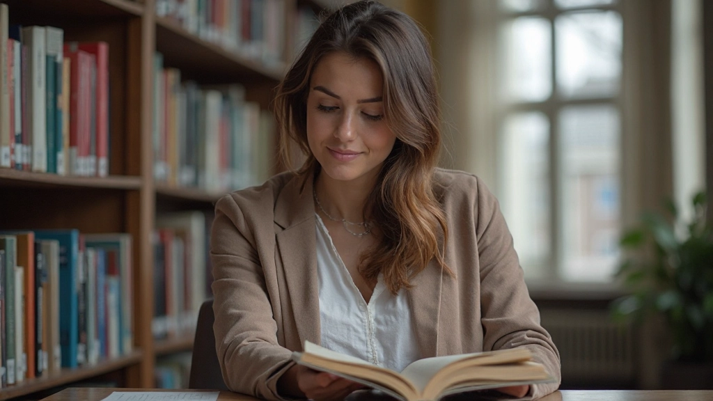 Professionele foto van universitaire bibliotheek met taalboeken en studiematerialen